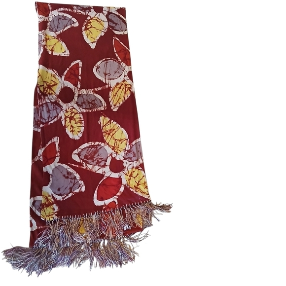 Vintage Aviator Scarf Fringe Tassel Tie Dye Batik Boho Floral 10" x 50" - Picture 3 of 14